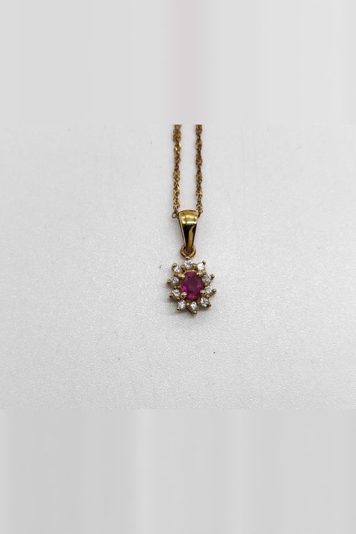 18k Yellow Gold Ruby and Diamond Pendant Necklace