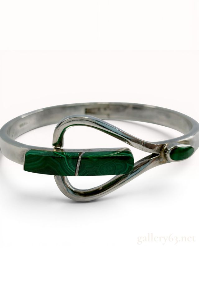 Sterling Silver Malachite Hinged Bracelet