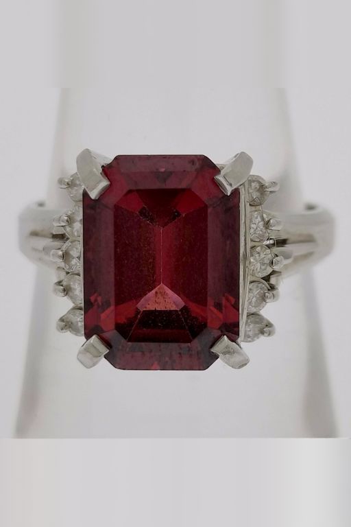 Platinum Garnet and Diamond Cocktail Ring