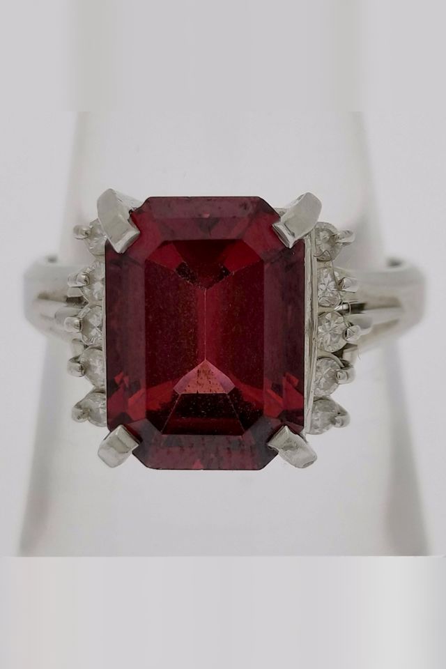 Platinum Garnet and Diamond Cocktail Ring