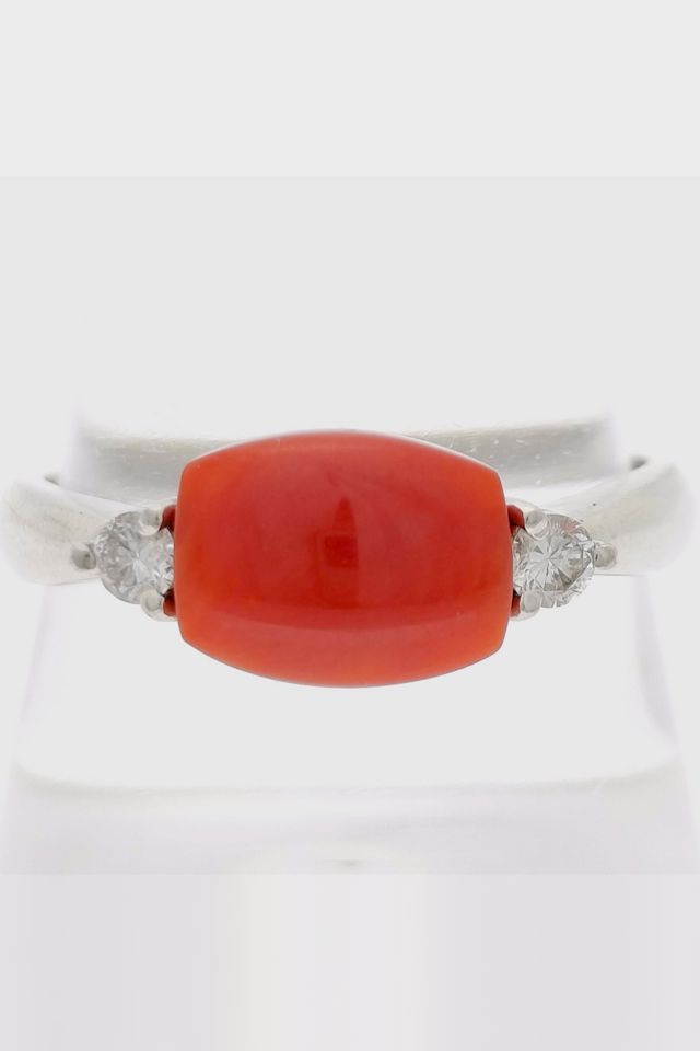 Platinum Coral and Diamond Ring