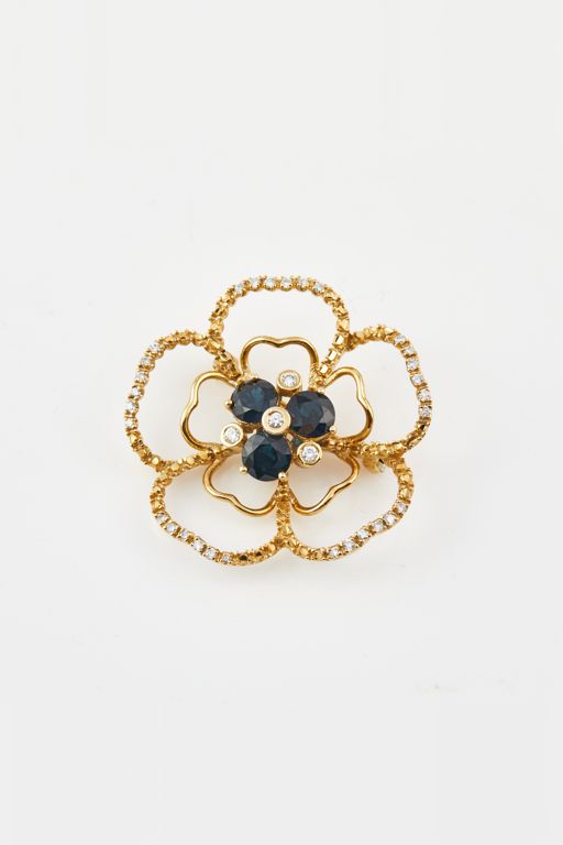 14k Gold Diamond and Stone Brooch
