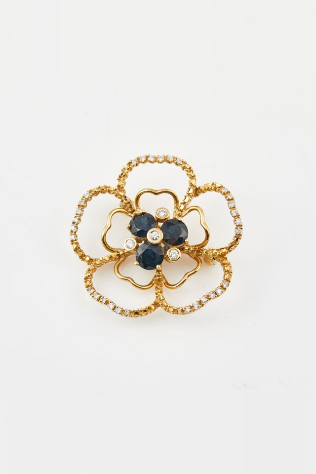 14k Gold Diamond and Stone Brooch