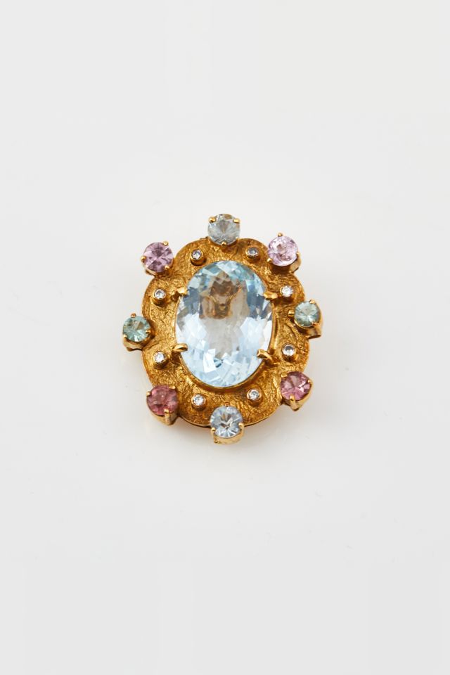14k Gold Diamond and Stone Brooch