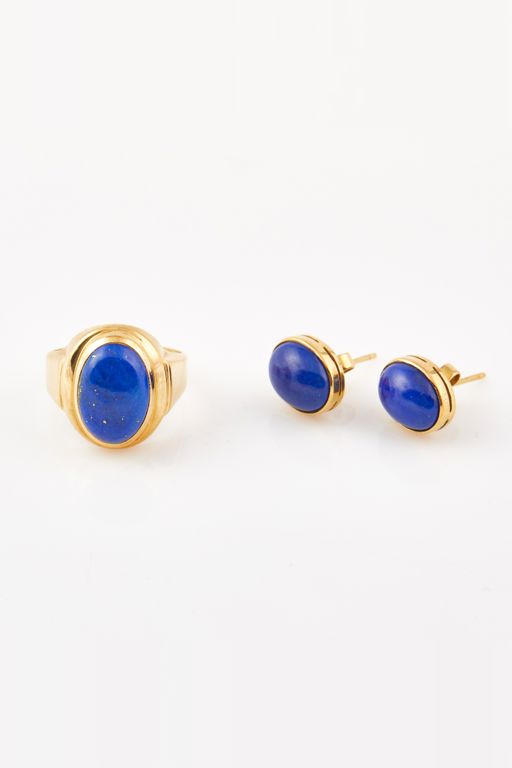 18k Gold Stone Earrings and Ring