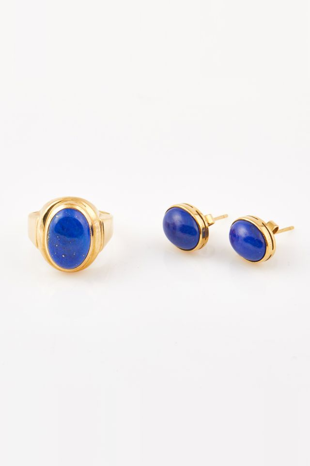 18k Gold Stone Earrings and Ring