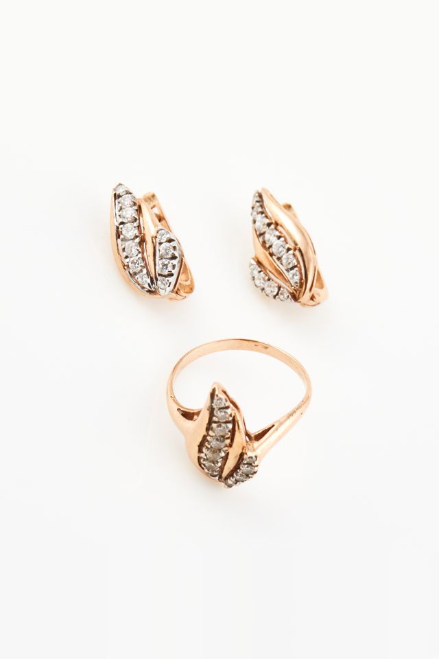 14k Gold Stone Ring and Earrings