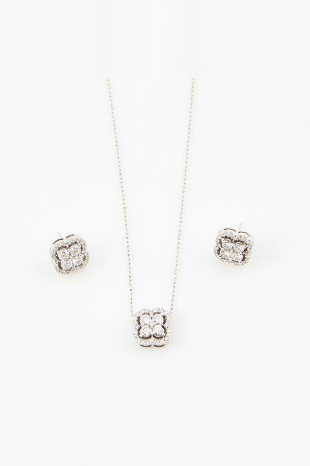 14k Gold Diamond Earrings, Pendant and Chain