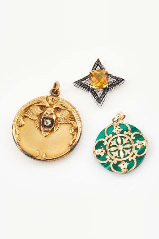 Three Gold Diamond and Stone Pendants