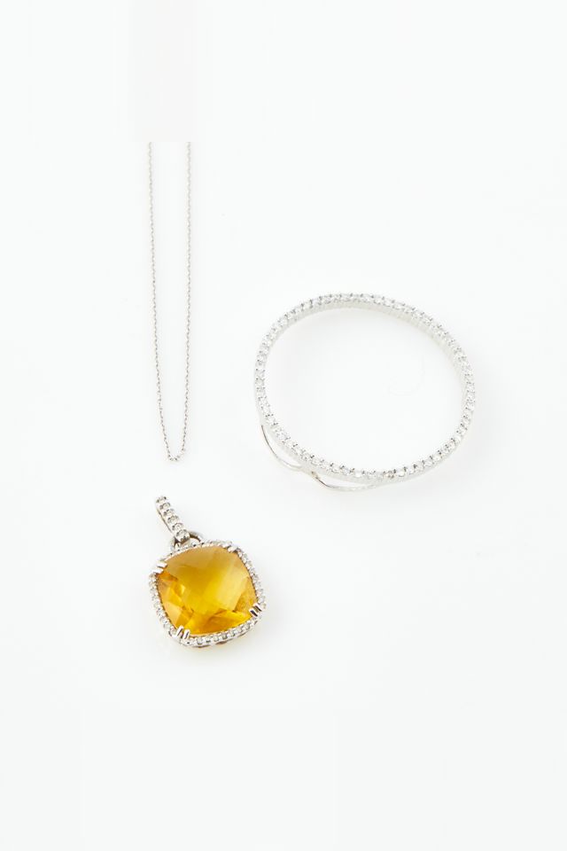 14k Gold Diamond and Stone Pendant Necklace