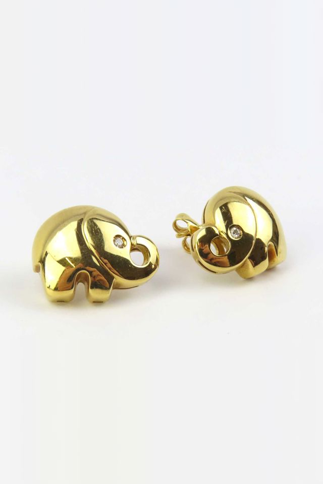 18k Yellow Gold Diamond Elephant Earrings