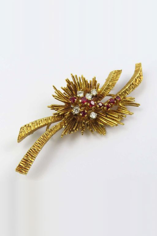 18k Gold Ruby and Diamond Brooch