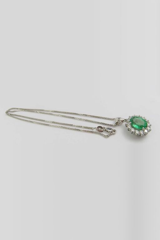 Emerald and Diamond Cluster Pendant Necklace