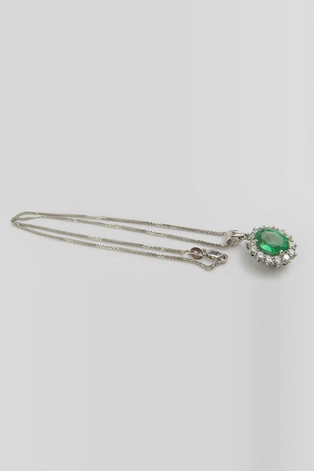 Emerald and Diamond Cluster Pendant Necklace