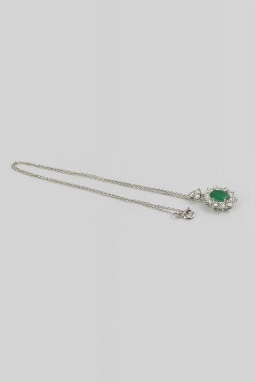 18k Gold Emerald and Diamond Pendant Necklace