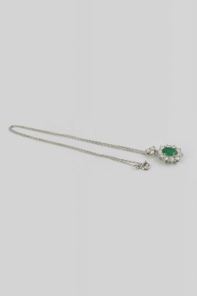18k Gold Emerald and Diamond Pendant Necklace