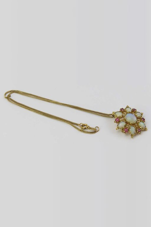9k Gold Opal and Ruby Pendant/Brooch Necklace