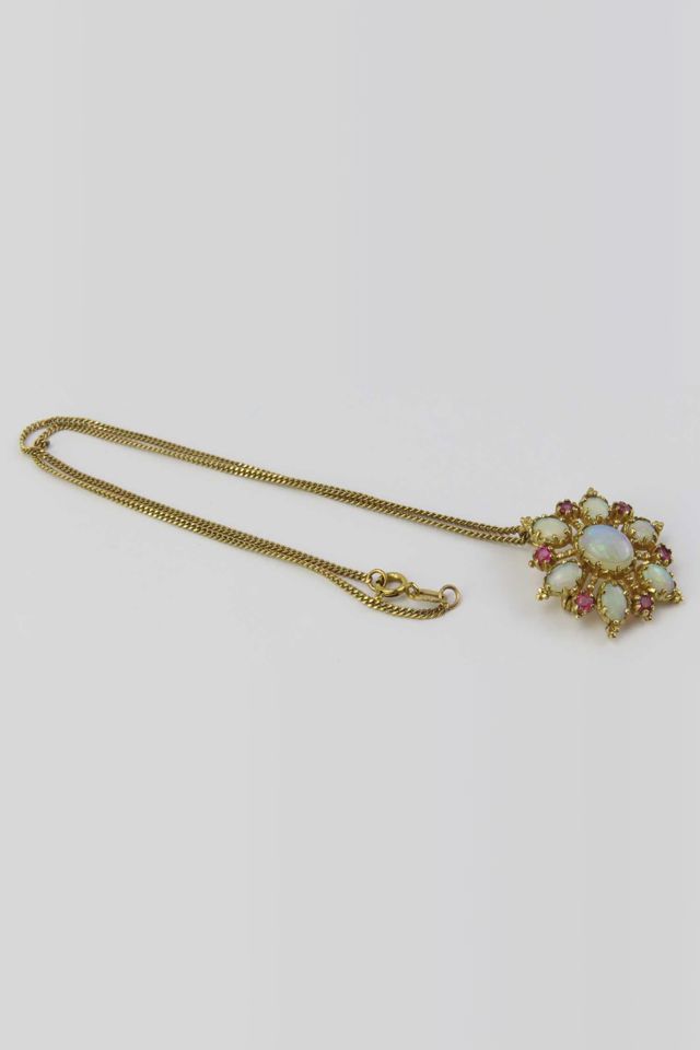 9k Gold Opal and Ruby Pendant/Brooch Necklace