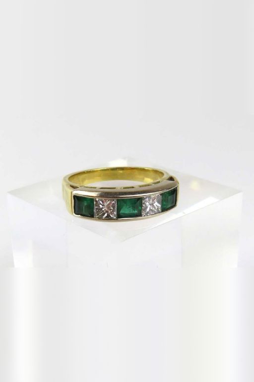 18k Gold Emerald and Diamond Half Eternity Ring