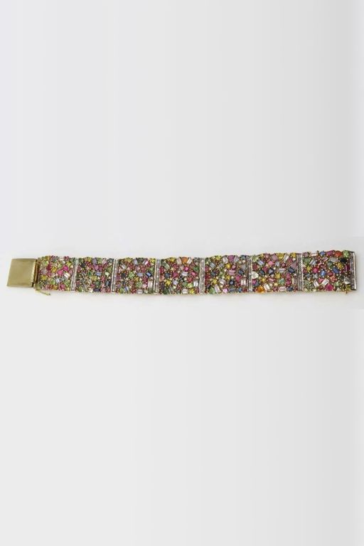 9k Yellow and White Gold Multi-Gem Panel Bracelet