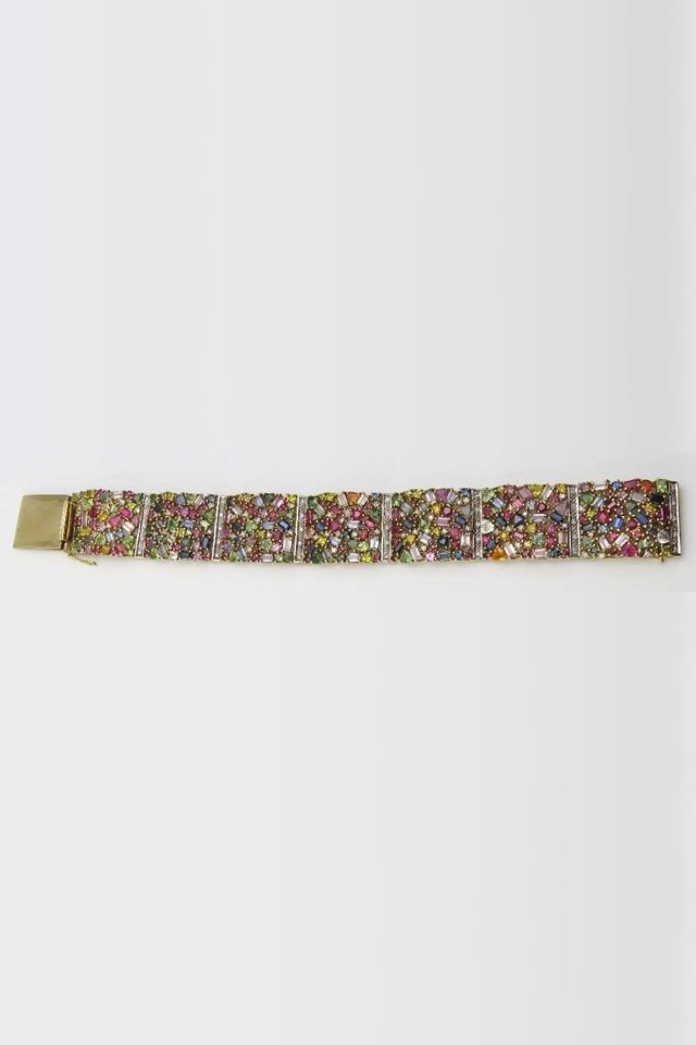 9k Yellow and White Gold Multi-Gem Panel Bracelet