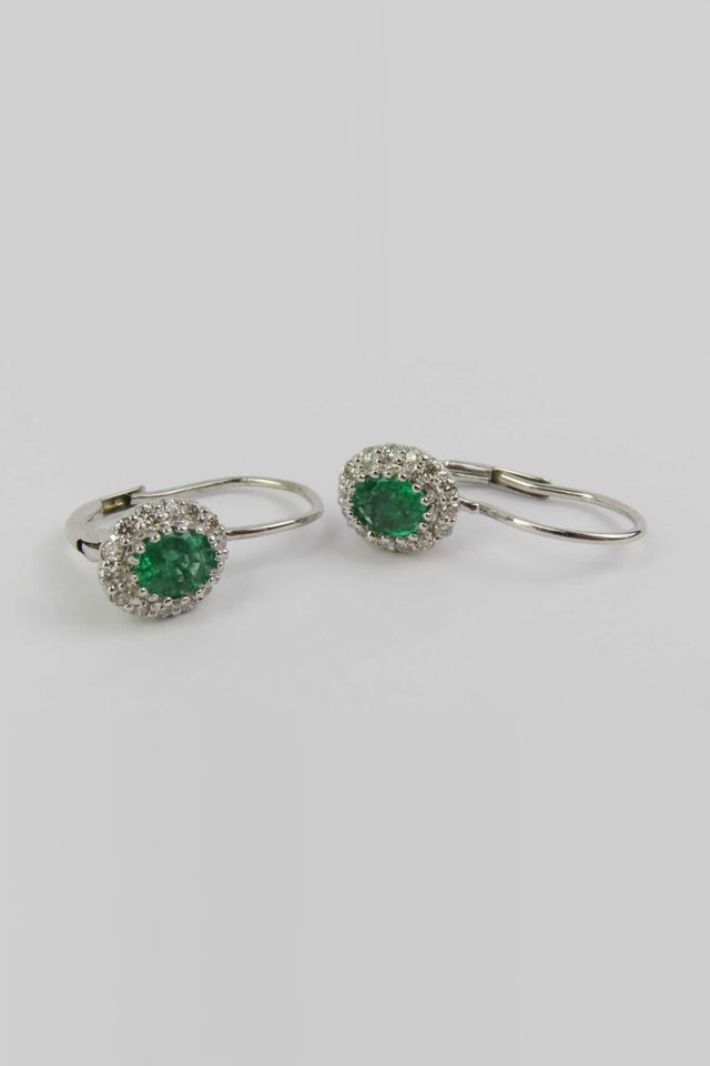 18k White Gold Emerald and Diamond Earrings