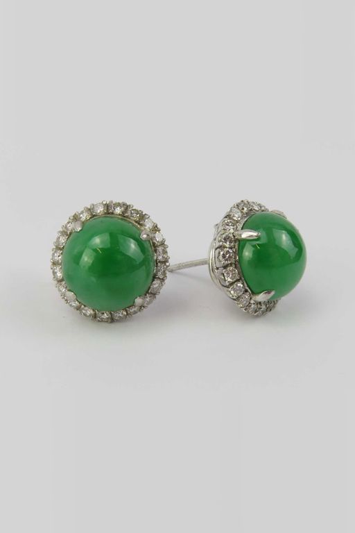 18k White Gold Jade and Diamond Earrings