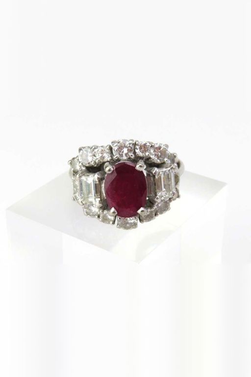 18k White Gold Ruby and Diamond Cocktail Ring