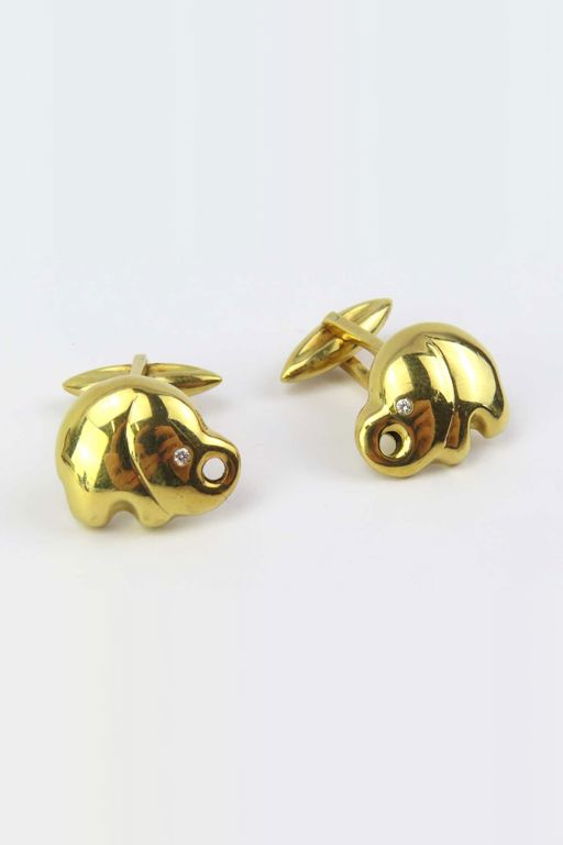 18k Yellow Gold Diamond Elephant Cufflinks