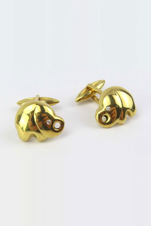 18k Yellow Gold Diamond Elephant Cufflinks