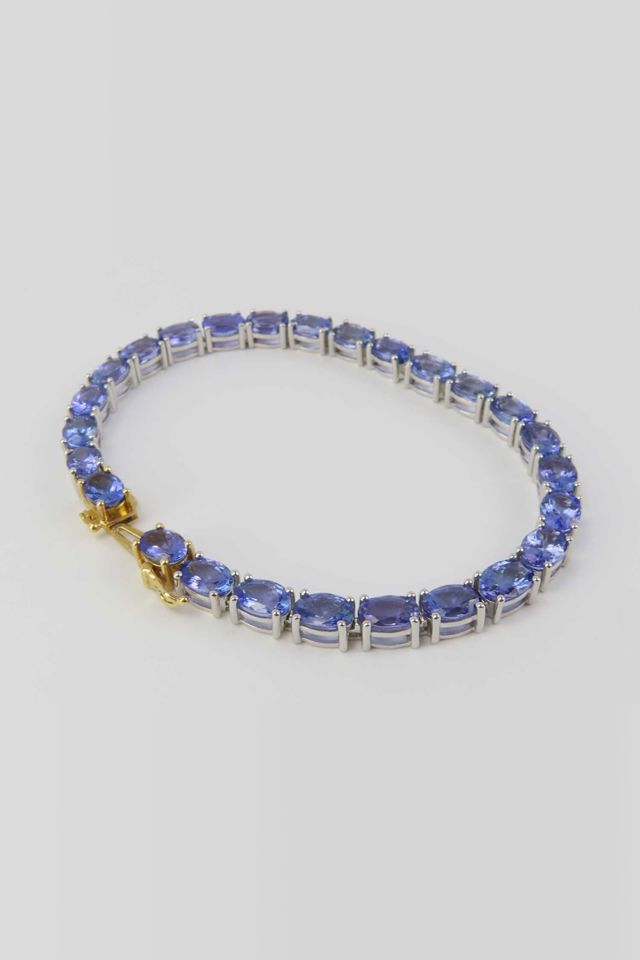 Silver and Yellow Gold Tanzanite Tennis Bracelet