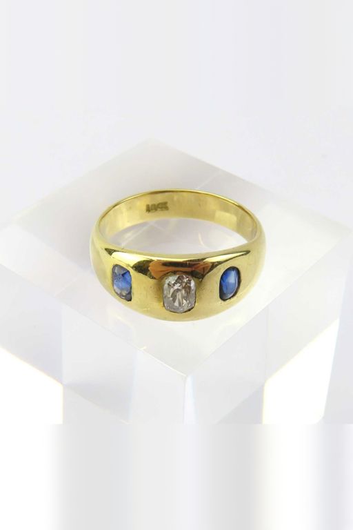 18k Yellow Gold Sapphire and Diamond Gypsy Ring