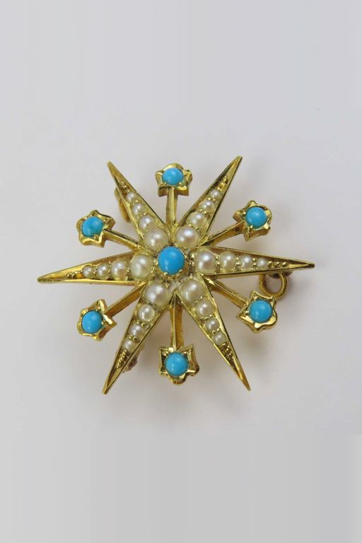 15k Gold Turquoise and Pearl Star Brooch