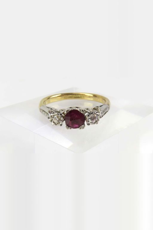 18k Yellow Gold and Platinum Ruby and Diamond Ring