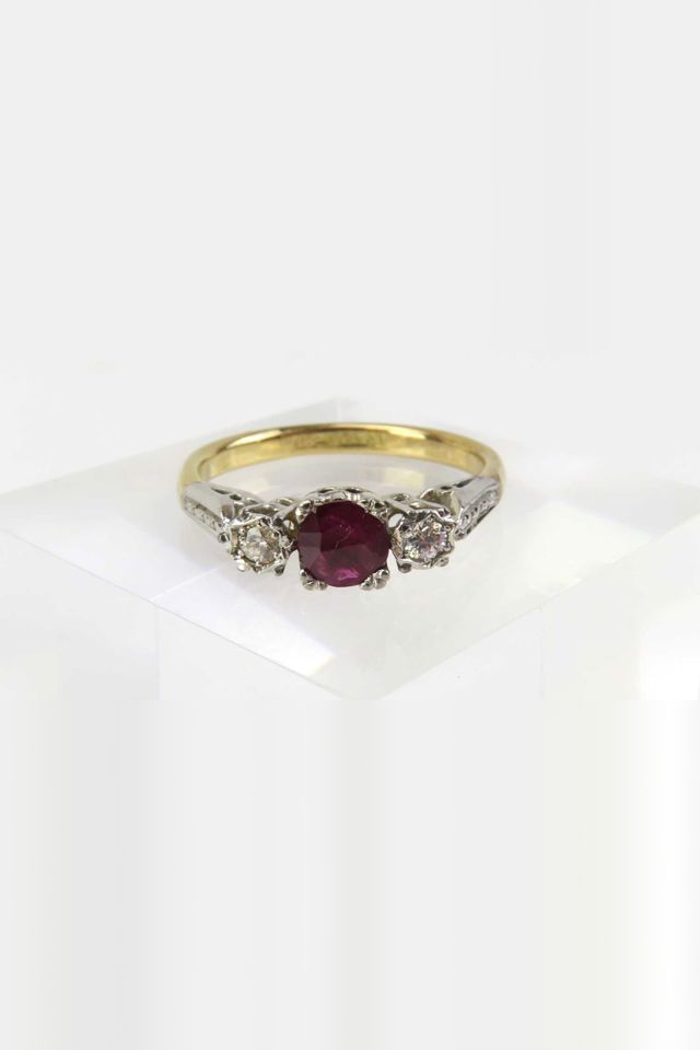 18k Yellow Gold and Platinum Ruby and Diamond Ring