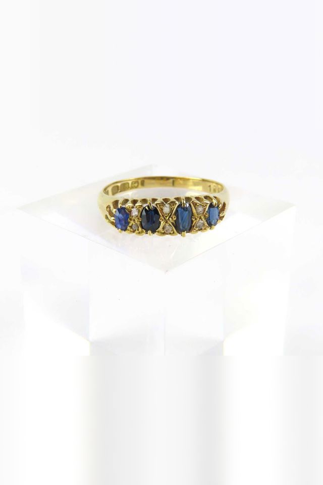18k Yellow Gold Sapphire and Diamond Dress Ring