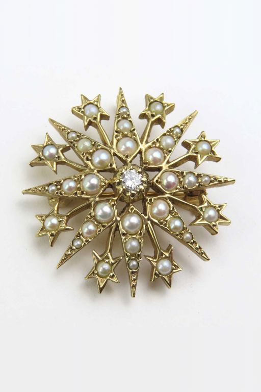 9k Gold Pearl and Diamond Starburst Pendant/Brooch