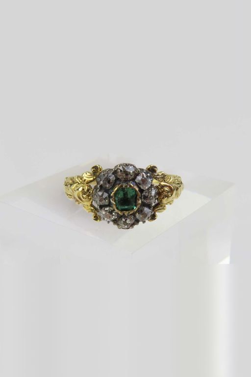 18k Gold Emerald and Diamond Cluster Ring