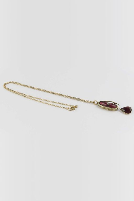 9k Yellow Gold Garnet and Diamond Pendant Necklace