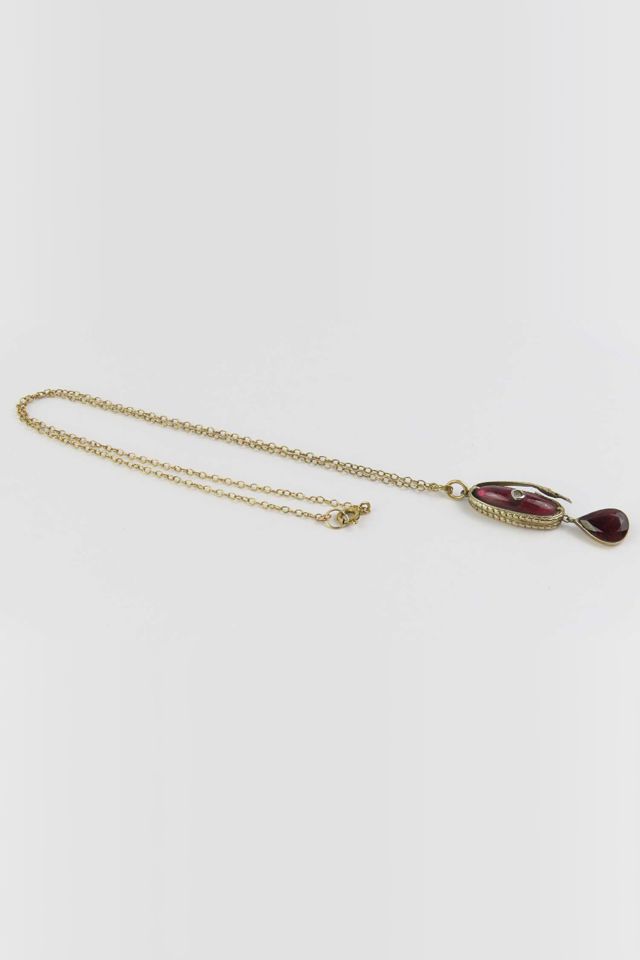 9k Yellow Gold Garnet and Diamond Pendant Necklace