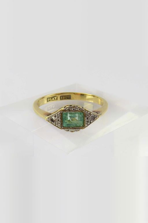18k Gold and Platinum Emerald and Diamond Ring