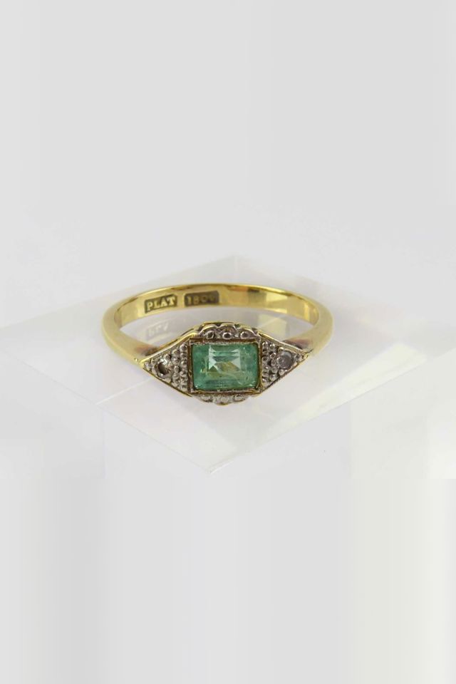 18k Gold and Platinum Emerald and Diamond Ring