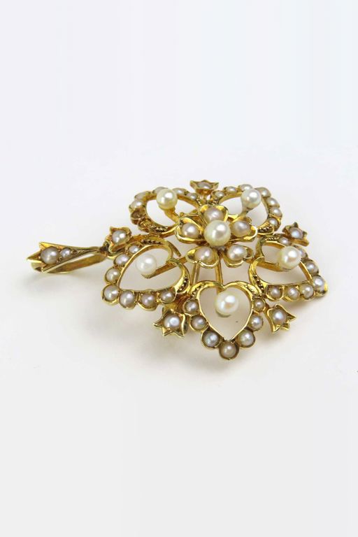 15k Yellow Gold Pearl Flower Pendant/Brooch