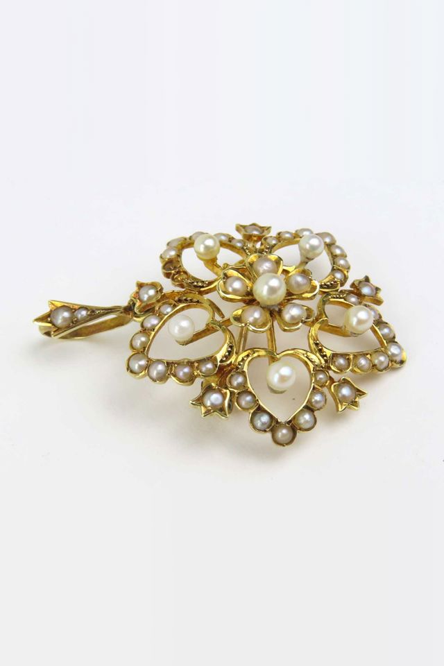 15k Yellow Gold Pearl Flower Pendant/Brooch