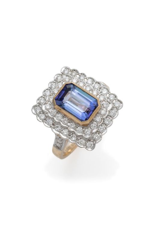 14k Yellow Gold Tanzanite and Diamond Dress Ring