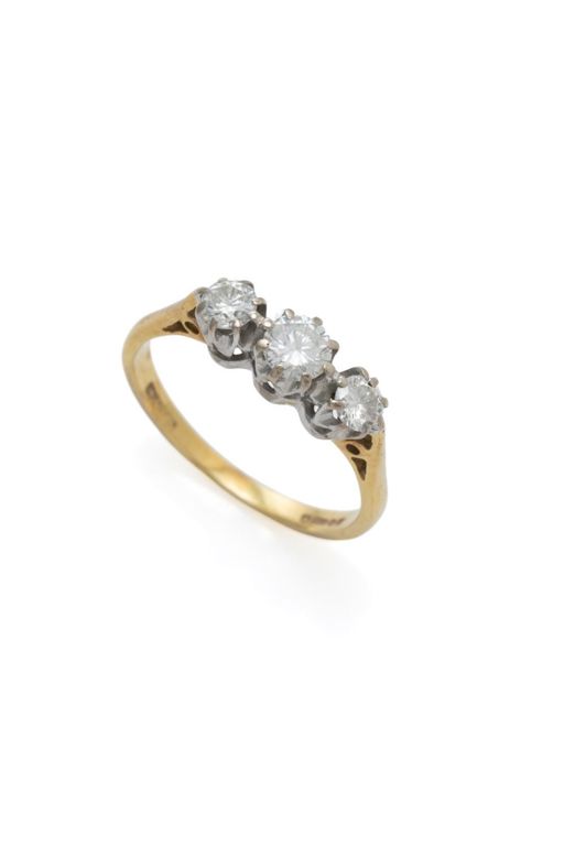 18k Yellow and White Gold Diamond Three-Stone Ring