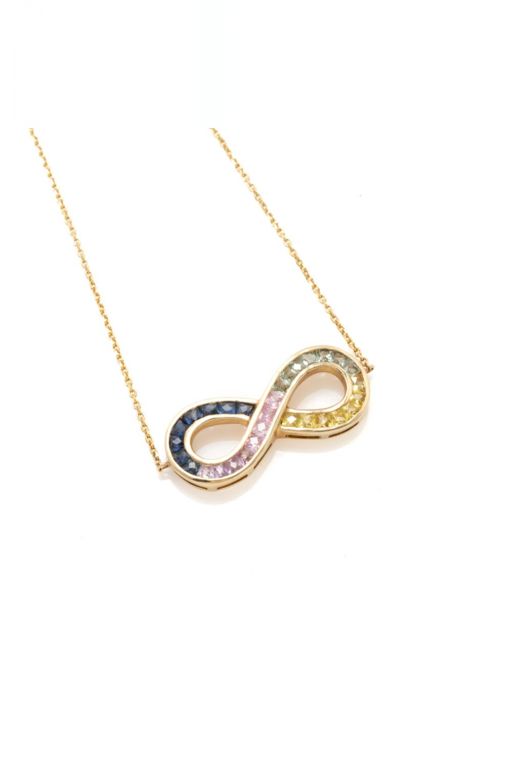 9k Yellow Gold Sapphire Infinity Pendant Necklace