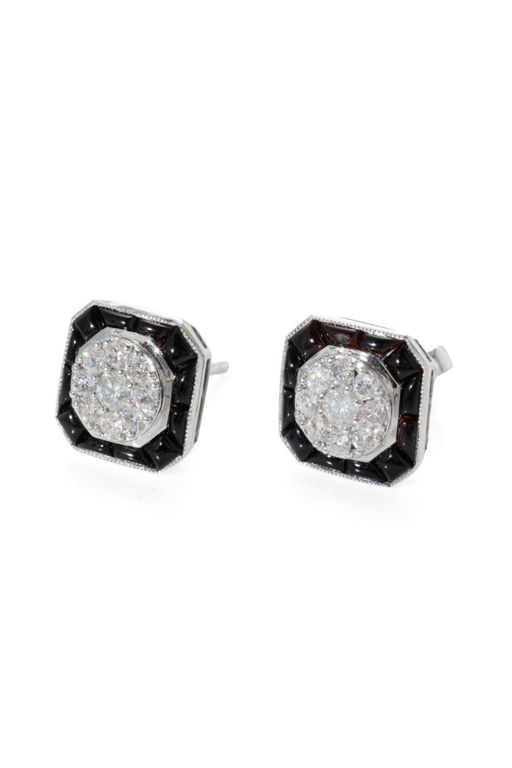 18k White Gold Onyx and Diamond Stud Earrings