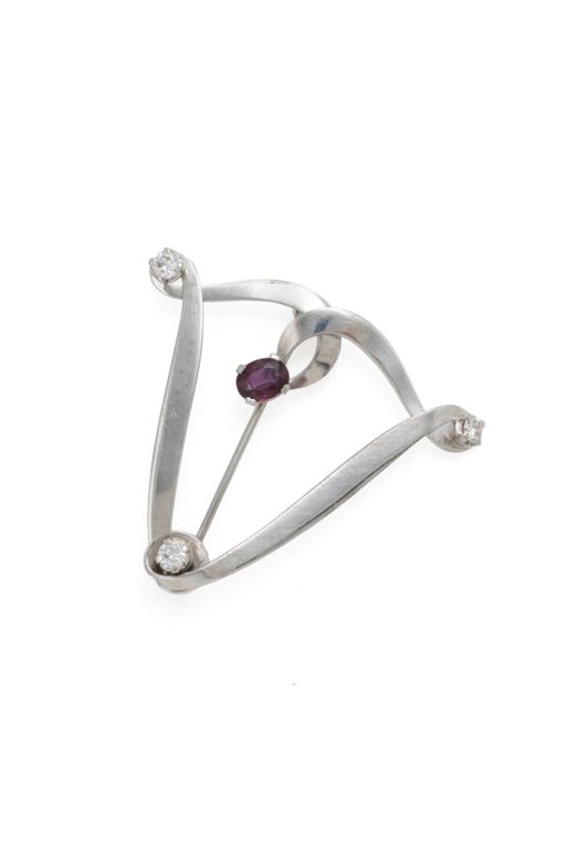 18k White Gold Ruby and Diamond Brooch