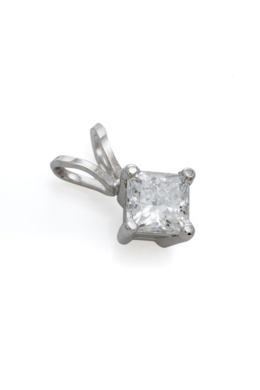 14k White Gold Synthetic Diamond Solitaire Pendant